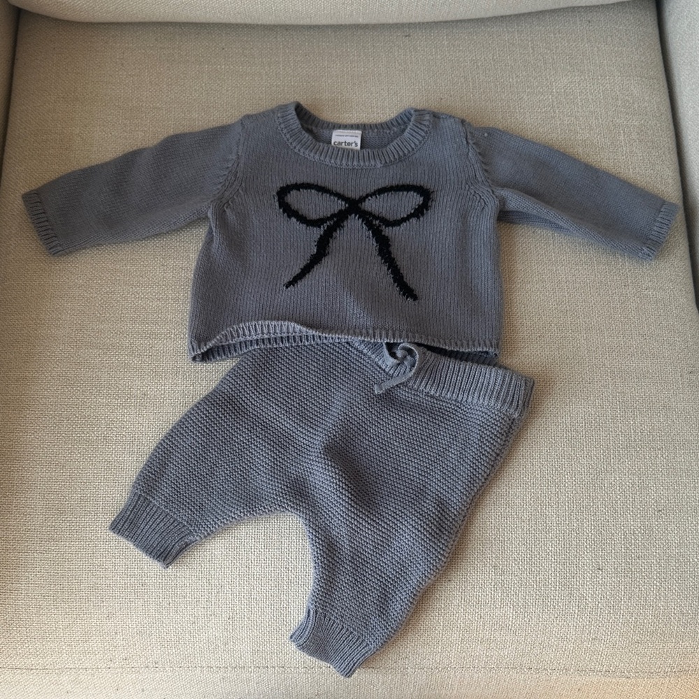 Carter's Slate Blue Knit Baby Two-Piece Set with Black Bow